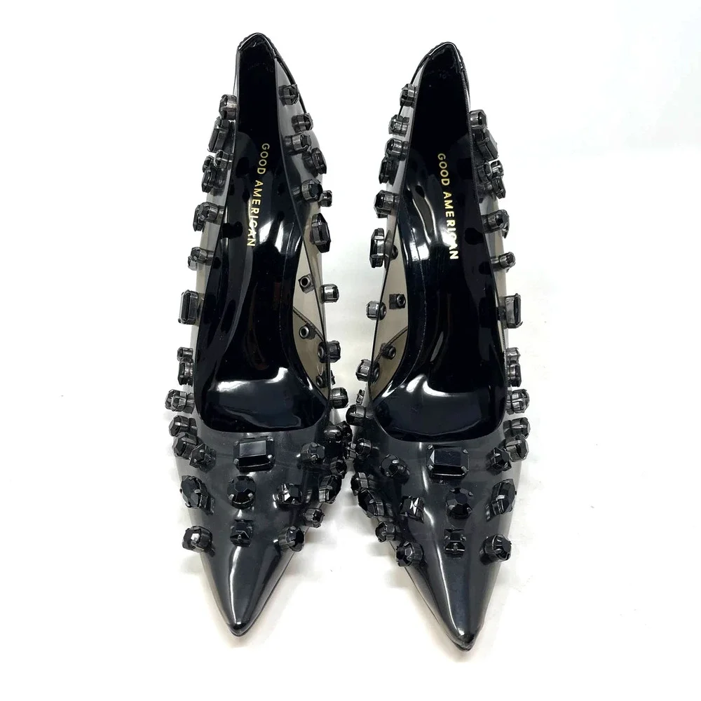 Good American Jeweled Emma Heels Size 7.5 Light Smoke‎ GSH008-X